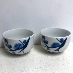 Saki Tea Cups Blue Vintage Ceramic SET OF 2